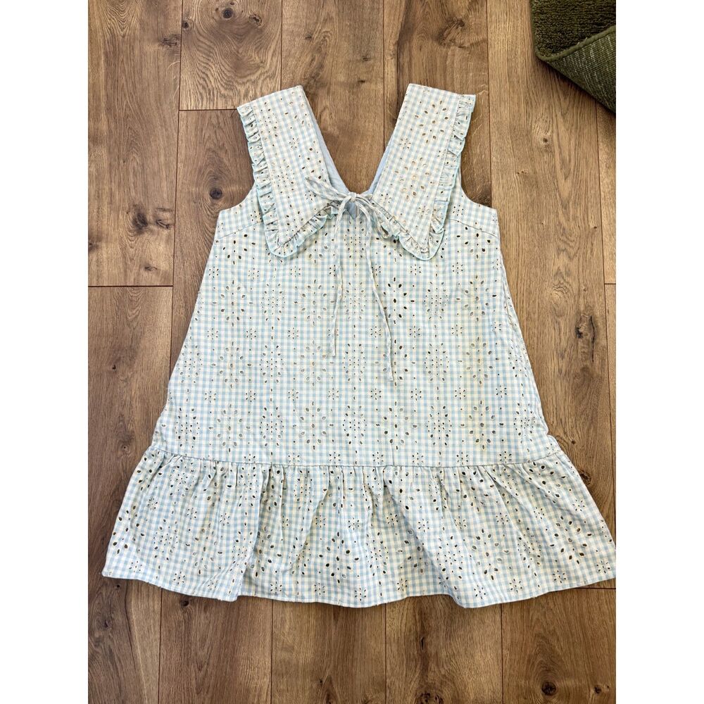 AUREUM nwt L Odessa Plaid cotton eyelet lace collared summer dress coquette